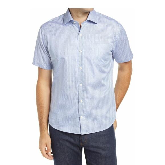 Peter Millar Mens Yadkin River Short Sleeve Button-Up Shirt XXL Blue NWT $145 - Picture 1 of 2